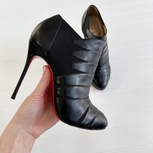 Christian Louboutin Black and Red Heels. Lina Pleated Ankle Bootie Stiletto 120